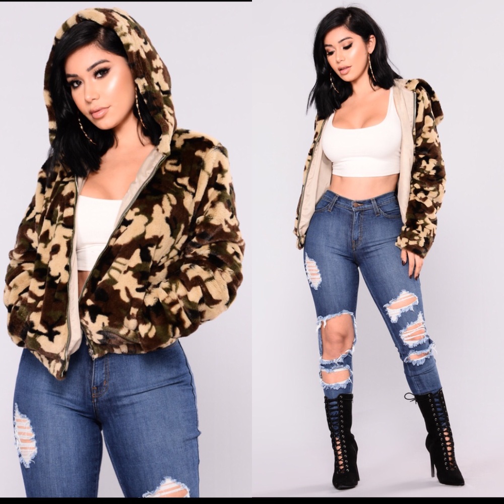 Fashion Nova Caelan Fur Camo Jacket Small